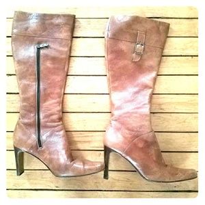 Claudia Ciuti tan leather zip up high heel boots